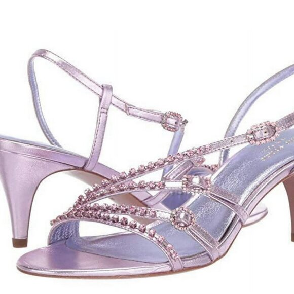 Kate Spade Makenna Crystal Sandals New Size 10M Metallic Pink Purple Leather - Picture 12 of 15